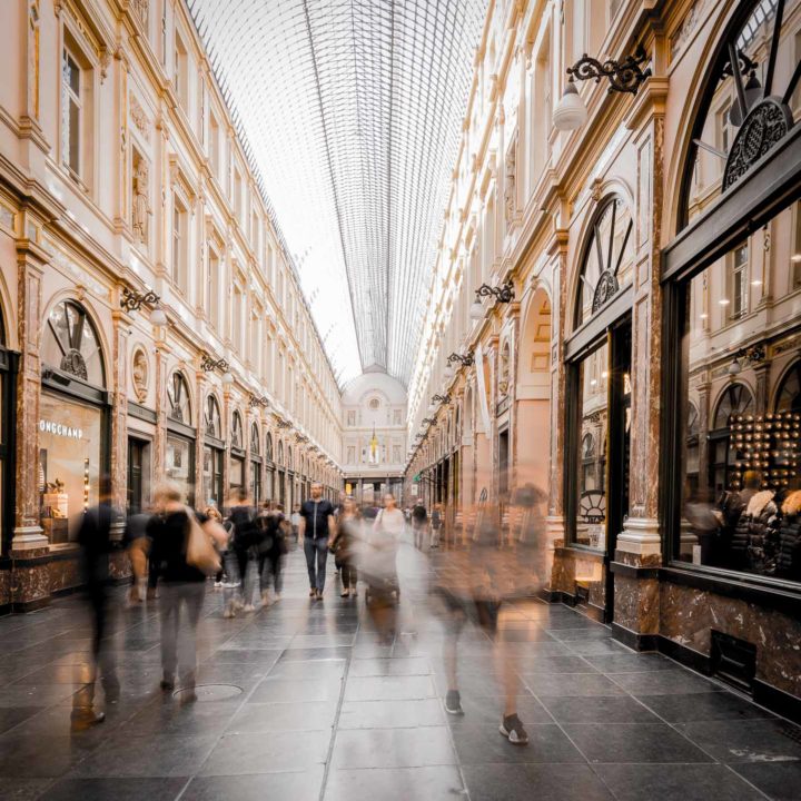 A classic indoor shopping street in Brussels